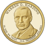 Аверс 1 доллар 2014 года. Уоррен Гардинг, Соединённые Штаты Америки