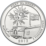 Реверс 25 центов 2013 года. Форт Мак-Генри, США