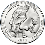 Реверс 25 центов 2013 года. Национальный мемориал Маунт-Рашмор, США