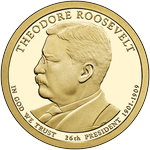 Аверс 1 доллар 2013 года. Теодор Рузвельт, Соединённые Штаты Америки