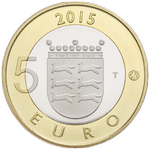 Аверс 5 евро 2015 года. Остроботния (Горностай), Финляндия