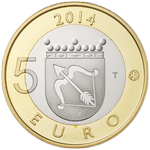 Аверс 5 евро 2014 года. Саво (Чернозобая гагара), Финляндия