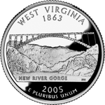 Реверс 25 центов 2005 года. Западная Виргиния, Соединённые Штаты Америки