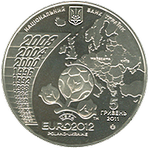 Аверс 5 гривен 2011 года. Финальный турнир чемпионата Европы по футболу 2012 года, Украина