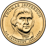 Аверс 1 доллар 2007 года. Томас Джефферсон, Соединённые Штаты Америки