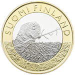 Реверс 5 евро 2015 года. Сатакунта (Обыкновенный бобр), Финляндия